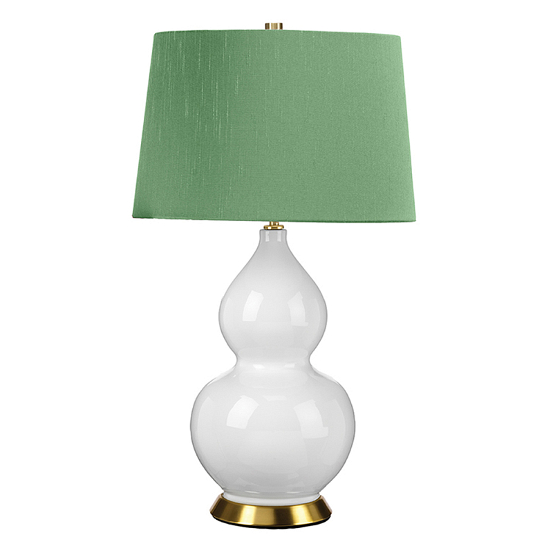 Настольная лампа с белым фигурным основанием на латунном основании и зеленым тканевым конусным абажуром Elstead Lighting Белый Латунь Зеленый в Костроме | Loft Concept 