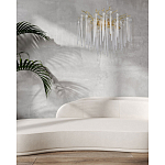 Люстра золотого цвета с декоративными ветками и длинными прозрачными стеклянными подвесами в форме сосулек Droplet Chandelier варинант исполнения - 12 | Loft Concept в Костроме