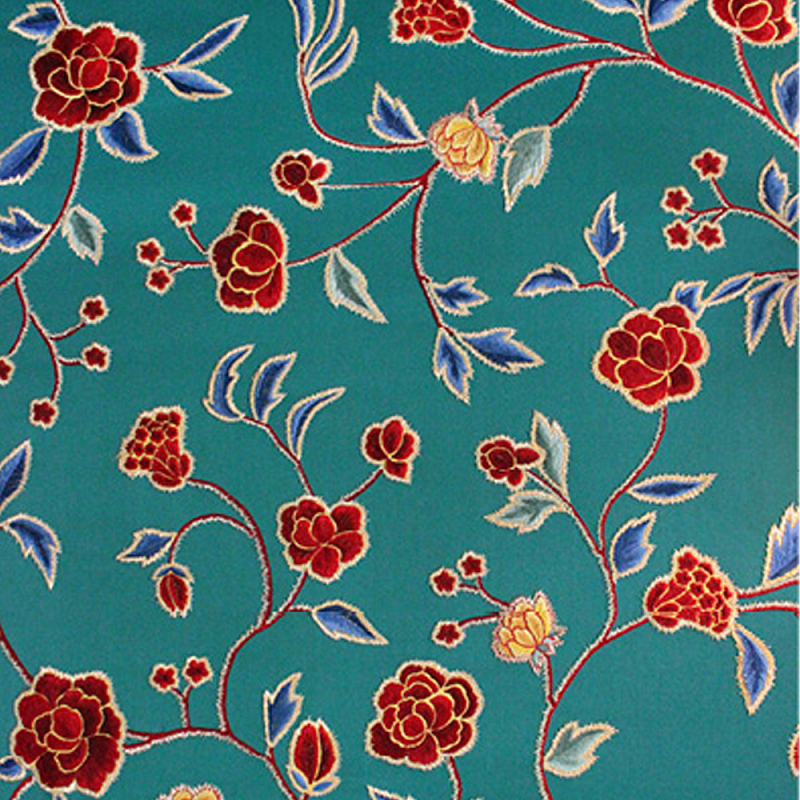 Обои с вышивкой ручной работы Flora Rio colourway on Liso Pine wool sateen Обои с вышивкой ручной работы Flora Rio colourway on Liso Pine wool sateen в Костроме | Loft Concept