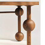 Обеденный стол деревянный с круглыми декоративными элементами на ножках Koko варинант исполнения - 1 | Loft Concept в Костроме