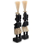 Комплект из 2-х деревянных статуэток Asmat Straw Headdress Statuettes Multicolor варинант исполнения - 4 | Loft Concept в Костроме