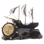 Часы настольные в виде парусника из натурального камня Обсидиан Sailboat Stone Clock варинант исполнения - 4 | Loft Concept в Костроме