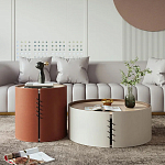 Круглый приставной стол Baxter Leather Side Table варинант исполнения - 4 | Loft Concept в Костроме