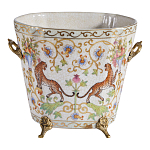 Кашпо с растительным и животным орнаментом на бронзовых ножках Turquoise Blooming Garden варинант исполнения - 1 | Loft Concept в Костроме