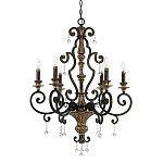 Люстра с подвесками из прозрачного стекла на кованом каркасе бронзового цвета в классическом стиле Quoizel варинант исполнения - 5 | Loft Concept в Костроме