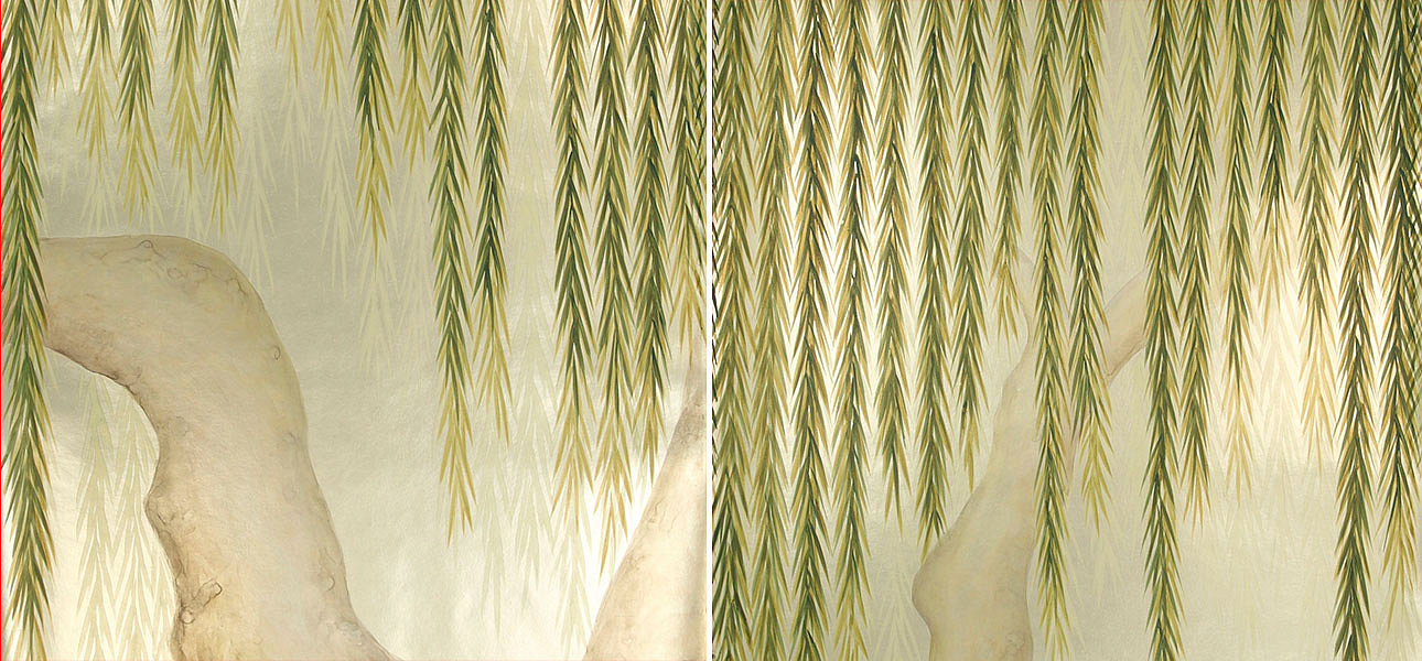 Обои ручная роспись Willow Original colourway on Champagne Gold gilded paper Обои ручная роспись Willow Original colourway on Champagne Gold gilded paper - Loft-Concept в Костроме