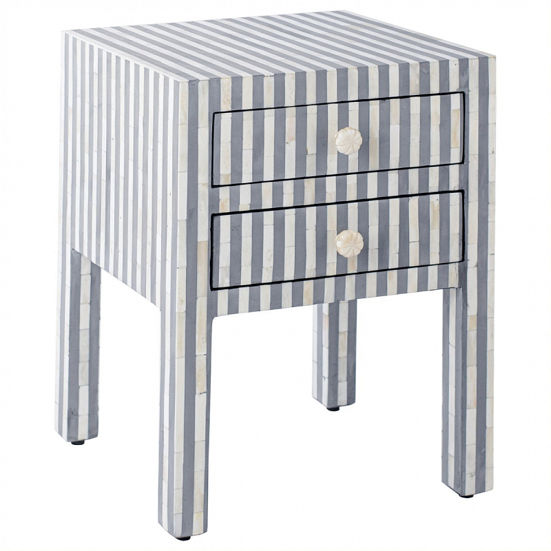 Тумбочка Indian striped Bone Inlay nightstand Белый Серый Тумбочка Indian striped Bone Inlay nightstand Белый Серый в Костроме | Loft Concept
