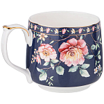 Кружка фарфоровая синяя с цветочным принтом 470 мл Flower Porcelain Collection варинант исполнения - 1 | Loft Concept в Костроме