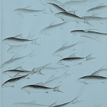 Обои ручная роспись Fishes Original colourway on Duck Egg dyed silk варинант исполнения - 1 | Loft Concept в Костроме