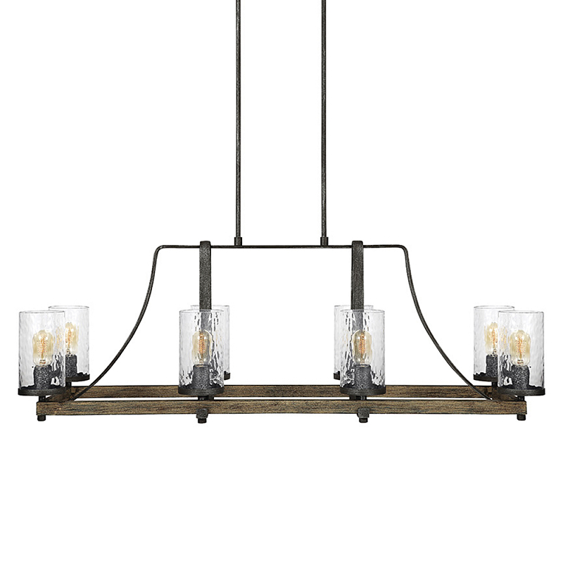 Люстра подвесная с восемью прозрачными стеклянными цилиндрическими плафонами в стиле лофт Feiss Черный Коричневый Прозрачное Стекло в Костроме | Loft Concept 