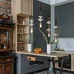 Подвесной светильник с белыми стеклянными элементами и бронзовыми вставками Высота 90 см Gabriel Scott Luna варинант исполнения - 8 | Loft Concept в Костроме