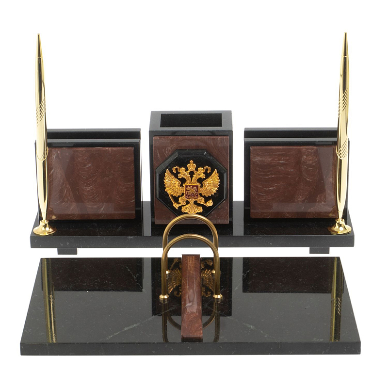 Настольный письменный набор из камня лемезит с гербом России Royal Accessory Золотой Лемезит в Костроме | Loft Concept 