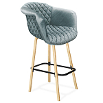 Барный стул со спинкой и мягкой обивкой с ромбами на 4-х деревянных ножках Голубой Велюр Ava Charm варинант исполнения - 1 | Loft Concept в Костроме