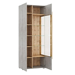 Шкаф-витрина с фасадом цвета серый бетон и стеклянными дверками Grace of Furniture варинант исполнения - 3 | Loft Concept в Костроме