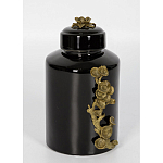 Банка с крышкой из фарфора с бронзовым цветочным элементом Eden Garden варинант исполнения - 2 | Loft Concept в Костроме