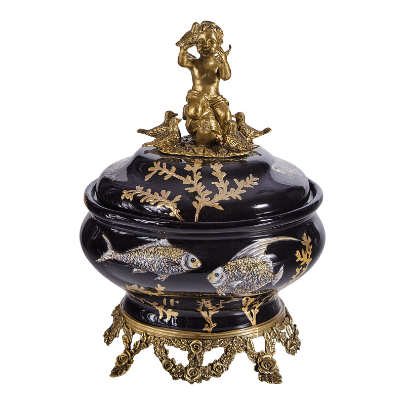 Шкатулка черного цвета с бронзовым ангелом Eden Garden Черный Бронза в Костроме | Loft Concept 