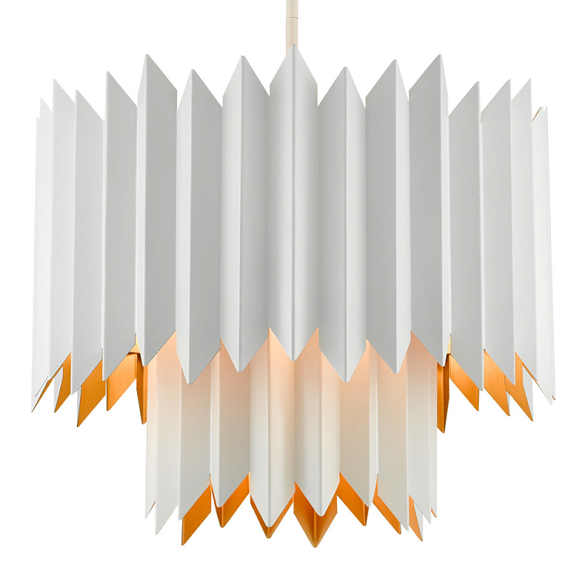 Люстра белая с гофрированным двойным абажуром Corrugated Double Lampshade Золотой Белый Люстра белая с гофрированным двойным абажуром Corrugated Double Lampshade Золотой Белый в Костроме | Loft Concept