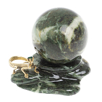 Шар с декором в виде бронзовой ящерицы на подставке из натурального камня Змеевик Natural Stone Spheres 4.5 см варинант исполнения - 1 | Loft Concept в Костроме