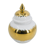 Ваза белая с крышкой и золотистыми фрагментами 24 см Chinoiserie Ceramics варинант исполнения - 1 | Loft Concept в Костроме