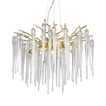 Люстра золотого цвета с декоративными ветками и длинными прозрачными стеклянными подвесами в форме сосулек Droplet Chandelier варинант исполнения - 1 | Loft Concept в Костроме