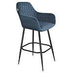 Барный стул со спинкой и подлокотниками на 4-х металлических ножках Douglas Rhombus Синий Велюр варинант исполнения - 1 | Loft Concept в Костроме