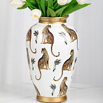 Ваза белая овальная с рисунком леопардов и золотыми акцентами LEOPARD Collection варинант исполнения - 2 | Loft Concept в Костроме