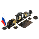 Настольный письменный набор с часами из природного камня обсидиана National Еmblem варинант исполнения - 2 | Loft Concept в Костроме