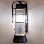 Настенный фонарь цилиндрической формы с рифленым стеклом в золотом каркасе на черном прямоугольном основании Eurofase варинант исполнения - 10 | Loft Concept в Костроме