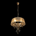 Люстра подвесная круглая с тканевым полупрозрачным абажуром и подвесками 4 лампы Gilded Elegance варинант исполнения - 3 | Loft Concept в Костроме