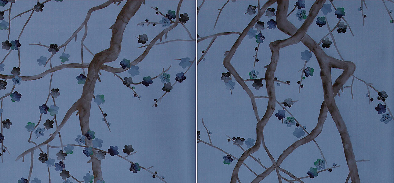 Обои ручная роспись Plum Blossom Special Colourway on Sky Blue dyed silk Обои ручная роспись Plum Blossom Special Colourway on Sky Blue dyed silk - Loft-Concept в Костроме
