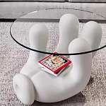 Дизайнерский журнальный стол с круглой прозрачной столешницей на белом фигурном основании Luqak варинант исполнения - 2 | Loft Concept в Костроме