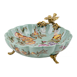 Блюдо из голубого фарфора с бронзовой птичкой Blue Garden варинант исполнения - 1 | Loft Concept в Костроме