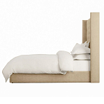 Кровать двуспальная бежевая с основанием из массива дерева с мягким изголовьем Flax Beds варинант исполнения - 2 | Loft Concept в Костроме