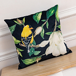 Декоративная подушка чёрная с изображением птиц и цветов Blooming Birds варинант исполнения - 2 | Loft Concept в Костроме