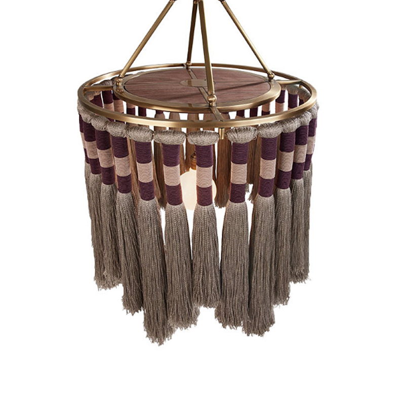 Люстра круглая плетеная с кисточками Walnut Chandelier Tassels Boho Style Орех Латунь Люстра круглая плетеная с кисточками Walnut Chandelier Tassels Boho Style Орех Латунь в Костроме | Loft Concept