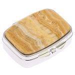 Таблетница карманная прямоугольная с 2-мя отделениями с зеркалом и накладкой из натурального камня Оникс Silver Stone Pillboxes варинант исполнения - 1 | Loft Concept в Костроме