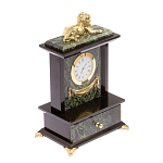 Часы настольные с декором в виде льва из натурального камня Нефрит Lion Stone Clock варинант исполнения - 2 | Loft Concept в Костроме