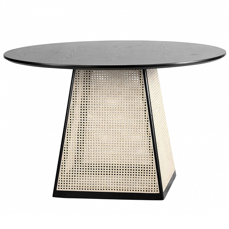 Обеденный стол с круглой чёрной столешницей и плетёным основанием Savanna Round Table Черный Бежевый Обеденный стол с круглой чёрной столешницей и плетёным основанием Savanna Round Table Черный Бежевый в Костроме | Loft Concept