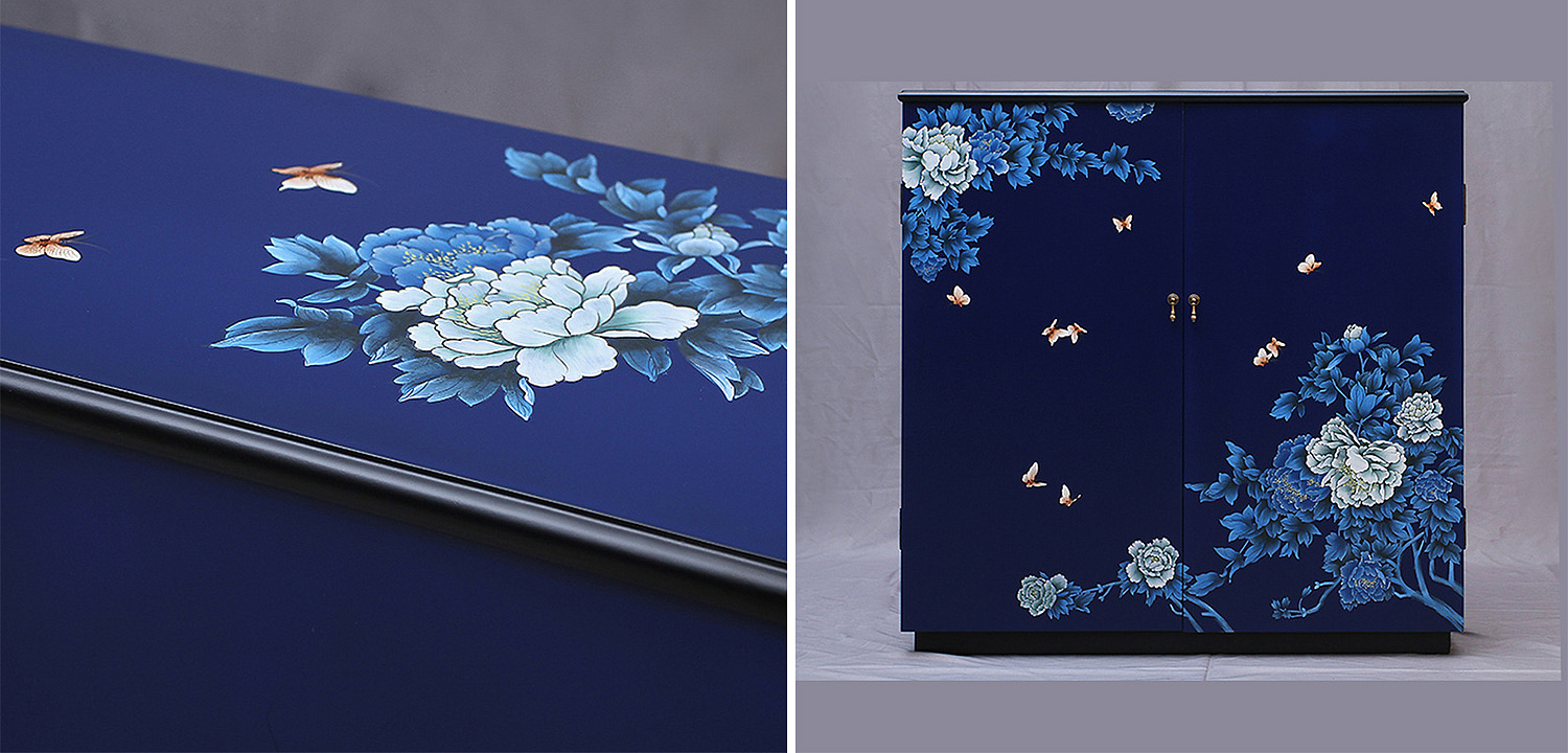 Синий Комод в Китайском стиле ручная роспись Цветы и Бабочки Flowers and Butterflies Blue chest Синий Комод в Китайском стиле ручная роспись Цветы и Бабочки Flowers and Butterflies Blue chest - Loft-Concept в Костроме