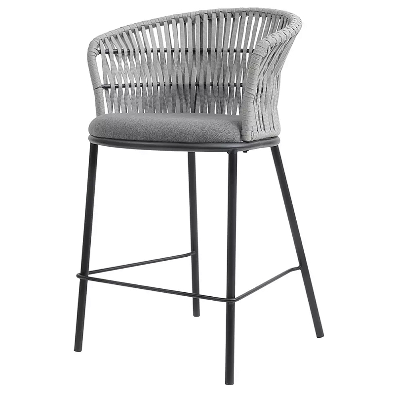 Стул барный с декоративным плетением на спинке и подлокотниках Chair Weave Светло-серый Темно-серый Стул барный с декоративным плетением на спинке и подлокотниках Chair Weave Светло-серый Темно-серый в Костроме | Loft Concept