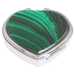 Таблетница карманная в форме сердца с 3-мя отделениями с зеркалом и накладкой из натурального камня Малахит Silver Stone Pillboxes варинант исполнения - 1 | Loft Concept в Костроме