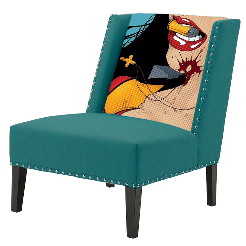 FUN Armchair "Super woman" Turquoise Дизайнерское кресло с цветным принтом Бирюзовый в Костроме | Loft Concept 