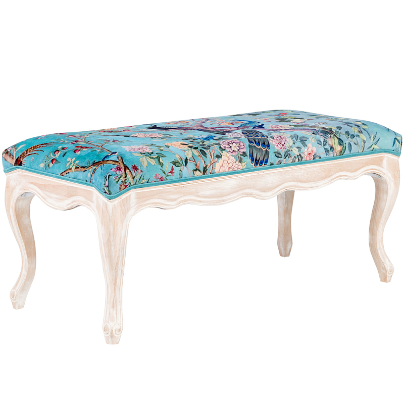 Банкетка из массива бука с цветочным принтом Turquoise Beige Chinoiserie Garden Banquette Бирюзовый Мульти Бежевый Банкетка из массива бука с цветочным принтом Turquoise Beige Chinoiserie Garden Banquette Бирюзовый Мульти Бежевый в Костроме | Loft Concept