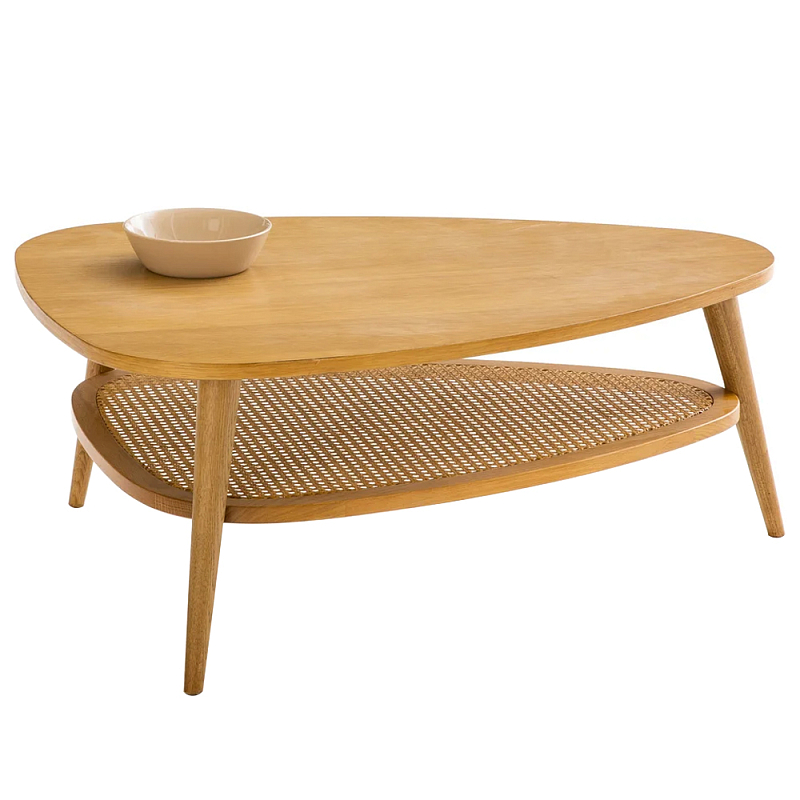Журнальный стол из массива дуба и декором из плетеного ротанга Reyer Rattan Coffee Table Светлый дуб Журнальный стол из массива дуба и декором из плетеного ротанга Reyer Rattan Coffee Table Светлый дуб в Костроме | Loft Concept