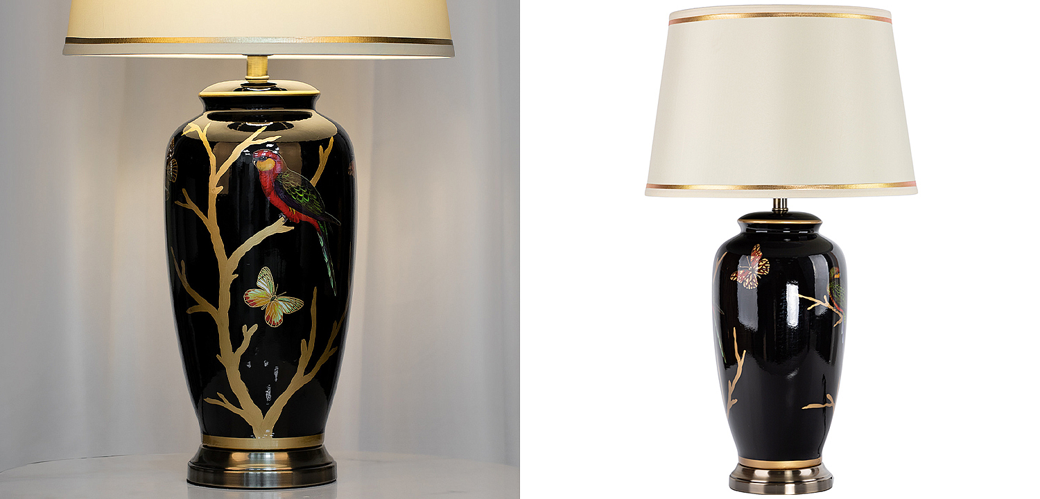 Настольная лампа с абажуром Bird on Golden Branches Black Lampshade Настольная лампа с абажуром Bird on Golden Branches Black Lampshade - Loft-Concept в Костроме