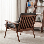 Кресло c каркасом из массива дерева и мягкой кожаной обивкой Walnut Armchair варинант исполнения - 4 | Loft Concept в Костроме