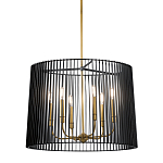 Люстра цвета латунь с 6-ю лампами свечами внутри цилиндрического абажура из черных металлических реек Kichler варинант исполнения - 1 | Loft Concept в Костроме