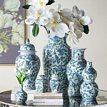 Ваза с крышкой и зелено-голубым рисунком на белом фоне 51 см Blue & White Ornament варинант исполнения - 6 | Loft Concept в Костроме