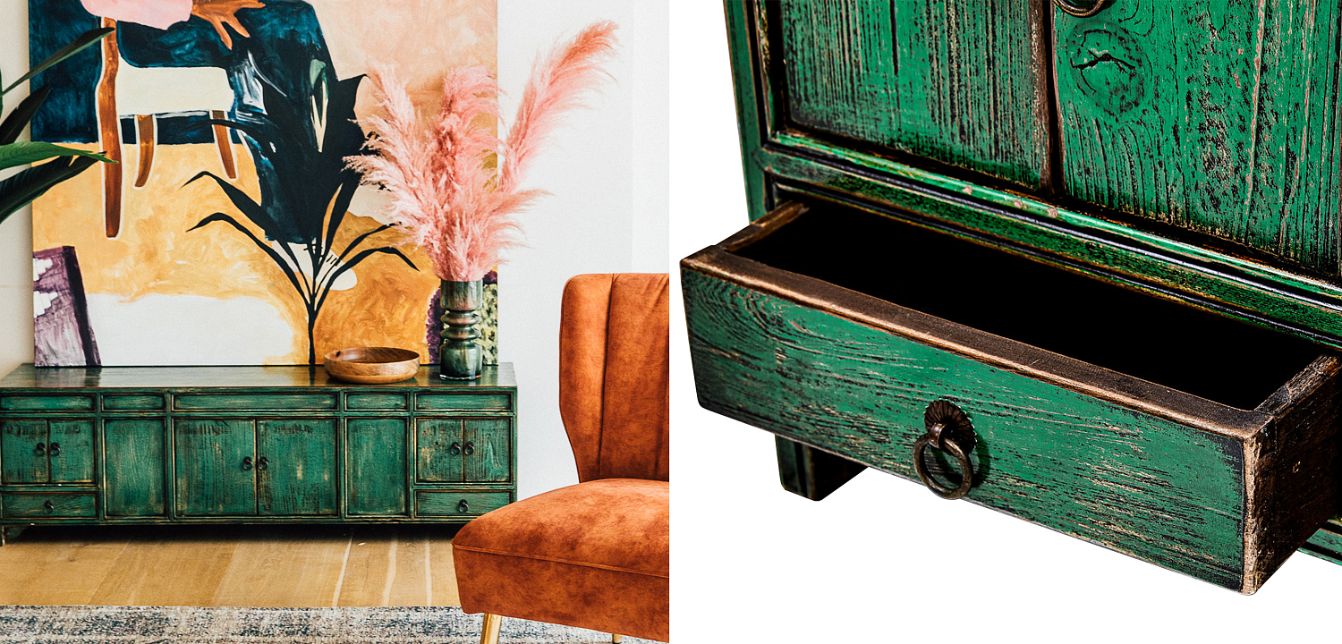 Комод длинный в винтажном стиле Holden Loft Chest of Drawers Green Комод длинный в винтажном стиле Holden Loft Chest of Drawers Green - Loft-Concept в Костроме