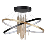 Люстра подвесная с 2-мя пересекающимися круглыми подвесами в черном и золотистом цвете и вертикальными подвесками Ring Horizontal варинант исполнения - 1 | Loft Concept в Костроме